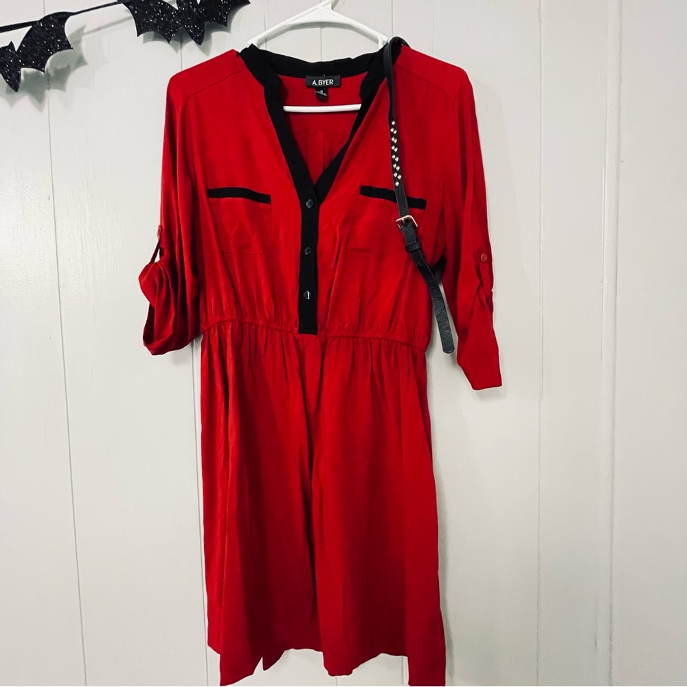 Women’s Red And Black Dress with Studded Belt